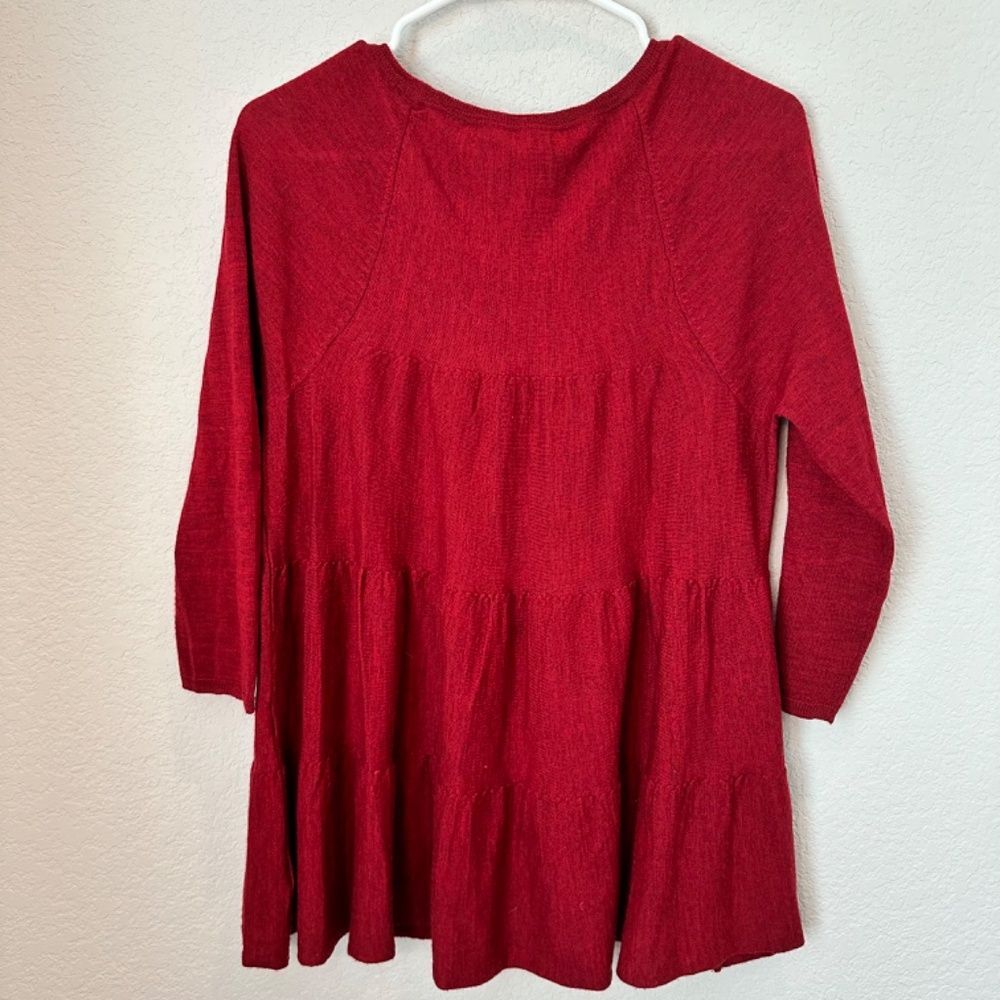 Anthropologie Knitted & Knotted Red Tiered Lightweight Wool Sweater - Size L EUC - Picture 5 of 8